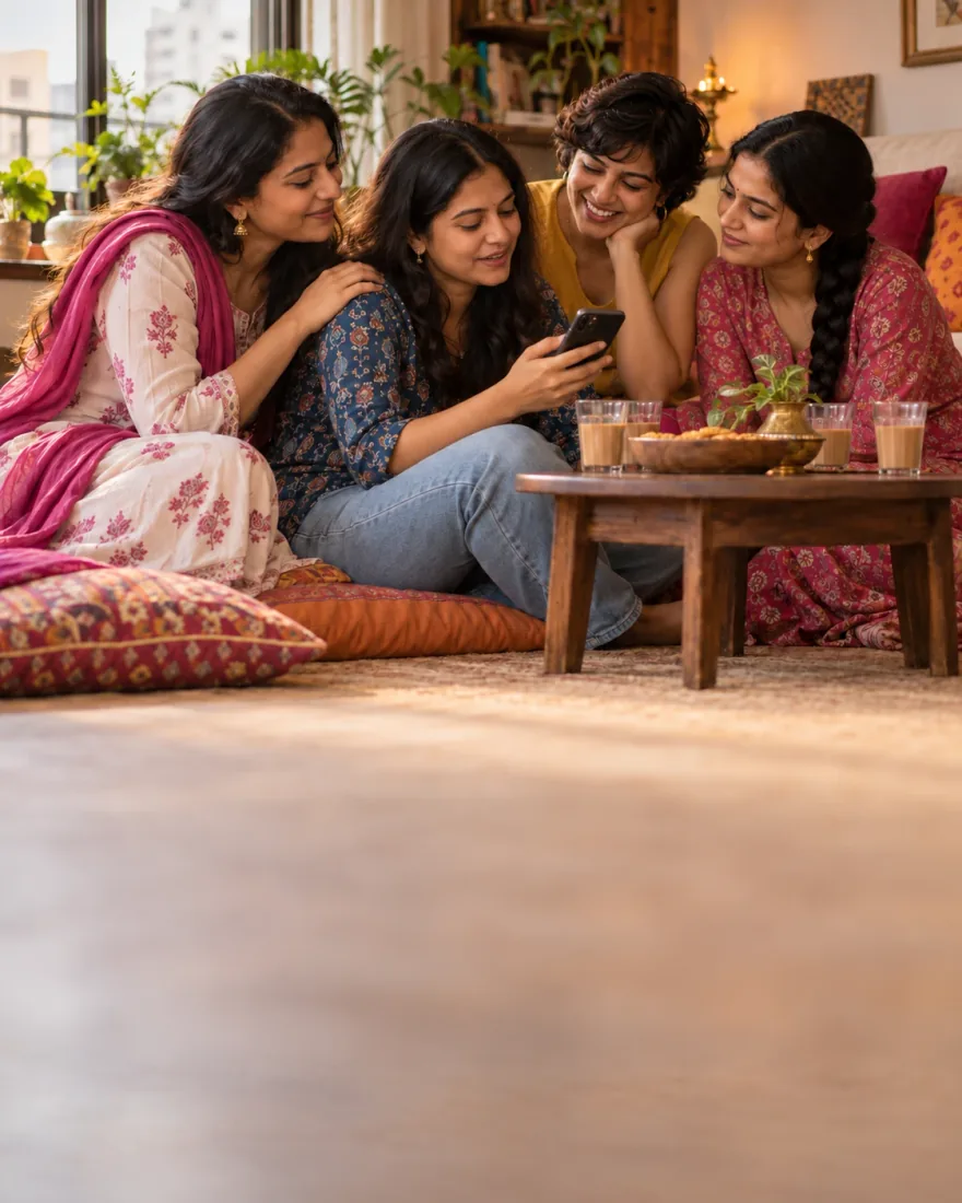 Women of the Eshe community in India, together over chai